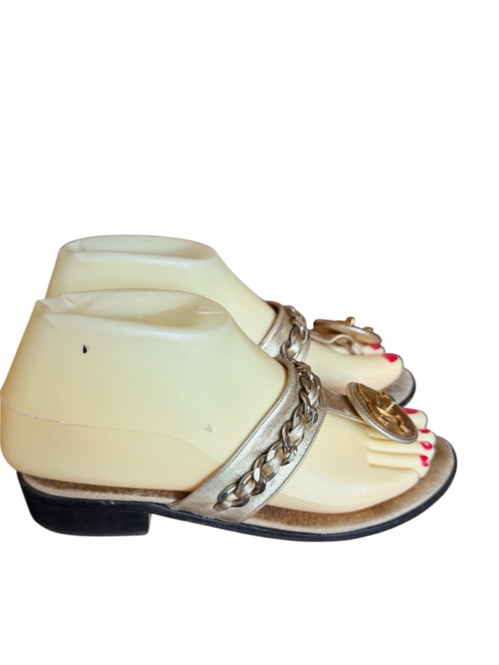 CHANEL Sandals Coco Mark Turn lock Chain Sandals size 6 - Picture 4 of 14